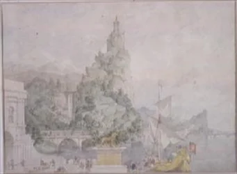 Landschaftskomposition: Studie für einen Bühnenprospekt für das Theater in der Irrenanstalt Broadmoor